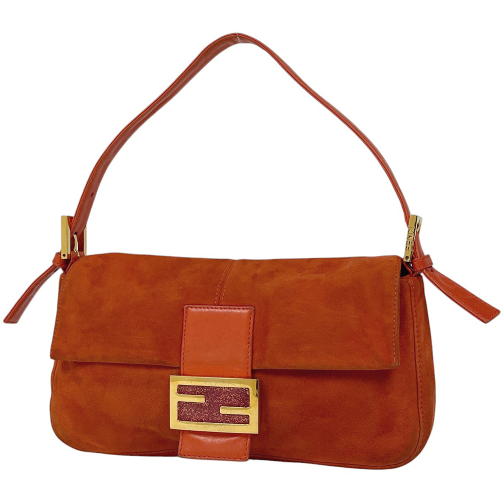 Fendi FENDI Shoulder Bag Zucca Logo Mamma Baguette Suede Red 26424 Women's